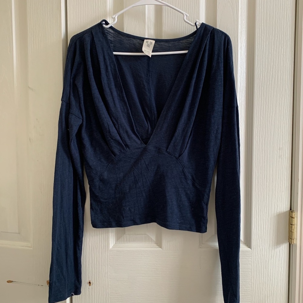 free people long sleeve low cut V neck, size L